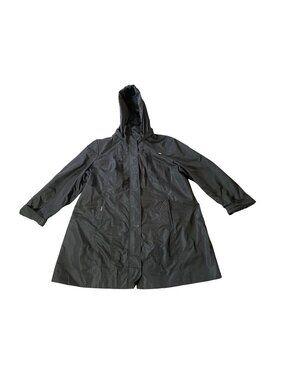 Ellen Tracy Womens Black Hooded Raincoat Gold Hardware & Zip Closure 2X